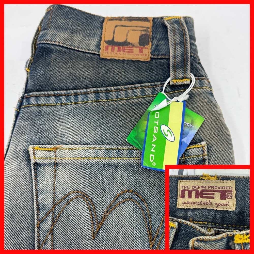 MET Flare Jeans Womens 28 Blue Dirty Wash Italian Denim Y2K Vintage NEW